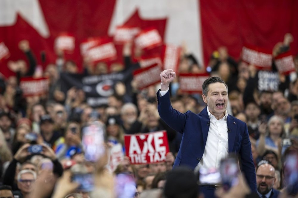 Conservative Leader Pierre Poilievre speaks to supporters during a campaign rally in Stoney Creek, Ont., on March 25, 2025. THE CANADIAN PRESS/Nick Iwanyshyn