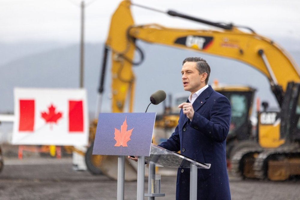 Conservative Leader Pierre Poilievre speaks during a campaign stop in Terrace, B.C., on Monday, April 7, 2025. THE CANADIAN PRESS/Aaron Whitfield
