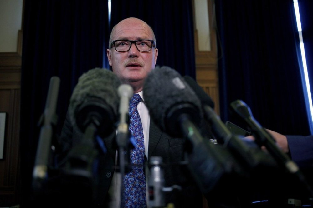 Liberal House Leader Michael de Jong speaks during a press conference from his office at the B.C. Legislature in Victoria, B.C., on June 26, 2017. THE CANADIAN PRESS/Chad Hipolito
