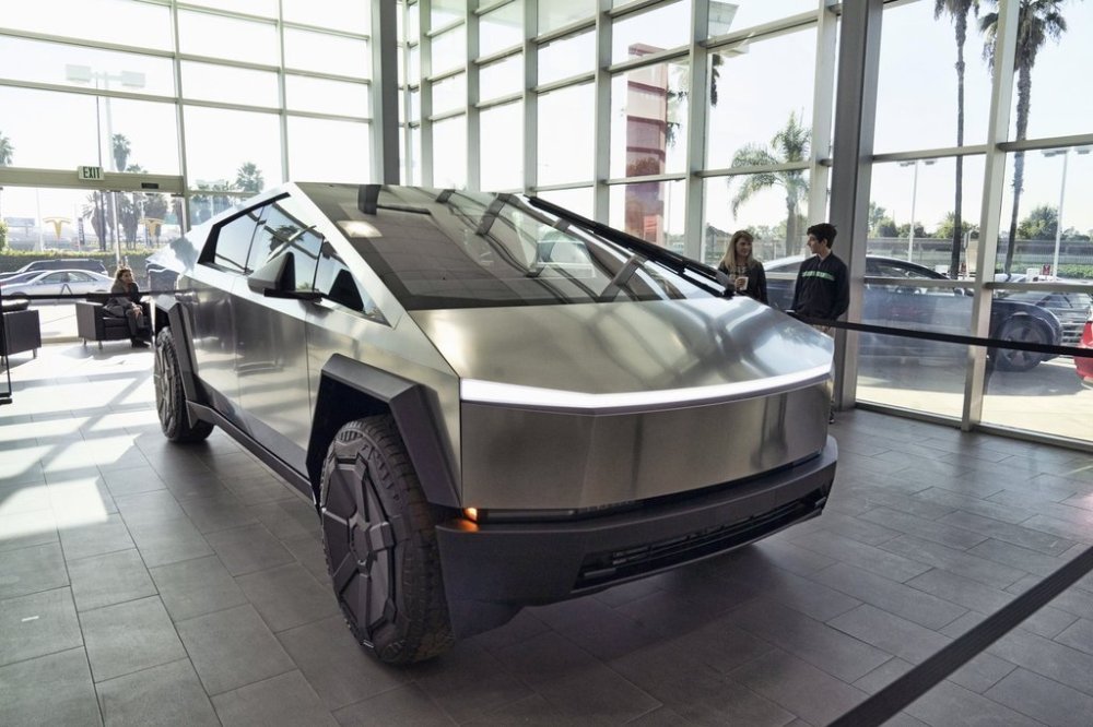 FILE - A Tesla Cybertruck is on display at the Tesla showroom in Buena Park, Calif., Dec. 3, 2023. (AP Photo/Richard Vogel, File)