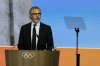 Casey Wasserman, chairman of the 2028 Los Angeles Olympics organizing committee, speaks during the 144th International Olympic Committee session, which will elect the new IOC President, in Costa Navarino, western Greece, Thursday, March 20, 2025. (AP Photo/Thanassis Stavrakis)
