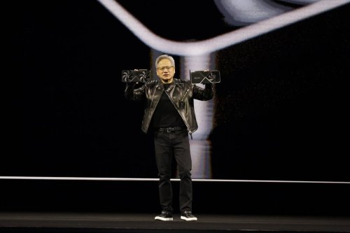 Nvidia CEO Jensen Huang speaks on stage during a keynote at the Nvidia GPU Technology Conference (GTC) in San Jose, Calif., Tuesday, March 18, 2025. (Stephen Lam /San Francisco Chronicle via AP)