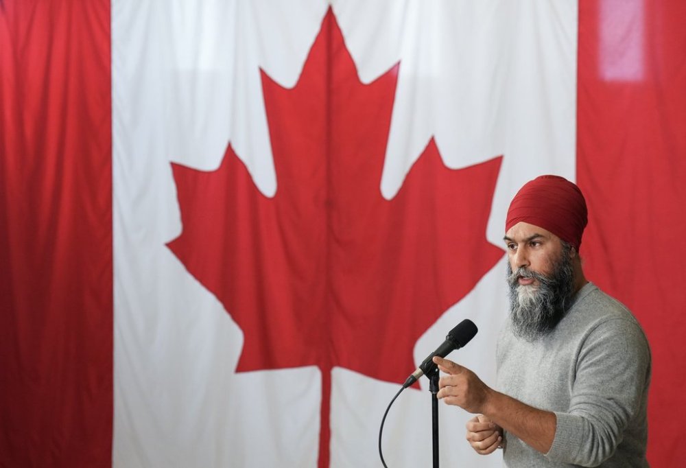 NDP Leader Jagmeet Singh speaks during a federal election campaign stop in Windsor, Ont., on Thursday, March 27, 2025. THE CANADIAN PRESS/Nathan Denette