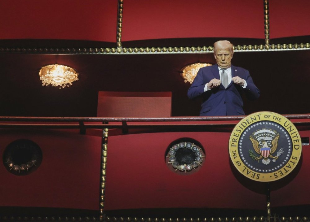 President Donald Trump stands in the presidential box as he tours the John F. Kennedy Center for the Performing Arts in Washington on Monday, March 17, 2025. THE CANADIAN PRESS/AP-POOL
