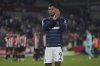Aston Villa's Marcus Rashford applauds huis side fans after the end of the English Premier League soccer match between Brentford and Aston Villa at the Gtech Community stadium in London, Saturday, March 8, 2025. (AP Photo/Kin Cheung)