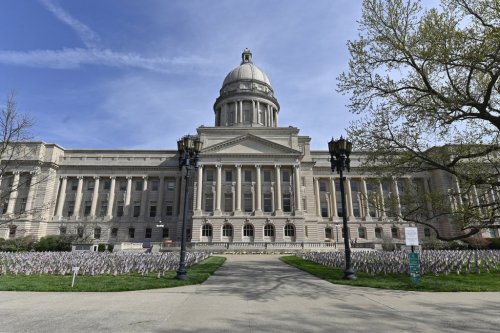 FILE - The exterior of the Kentucky Capitol is viewed April 7, 2021, in Frankfort, Ky. State Rep. (AP Photo/Timothy D. Easley, File)