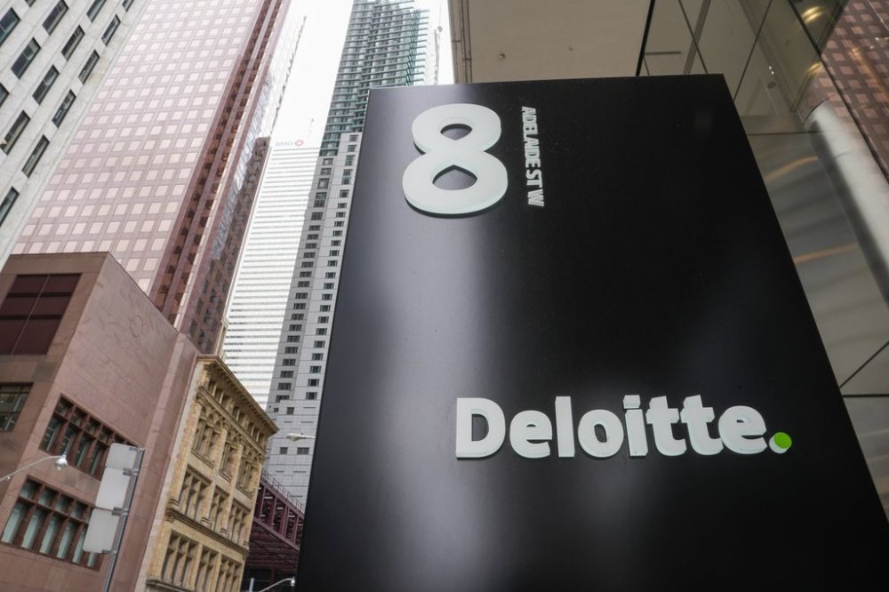 Deloitte signage is pictured in the financial district in Toronto on Friday, Sept. 8, 2023. THE CANADIAN PRESS/Andrew Lahodynskyj