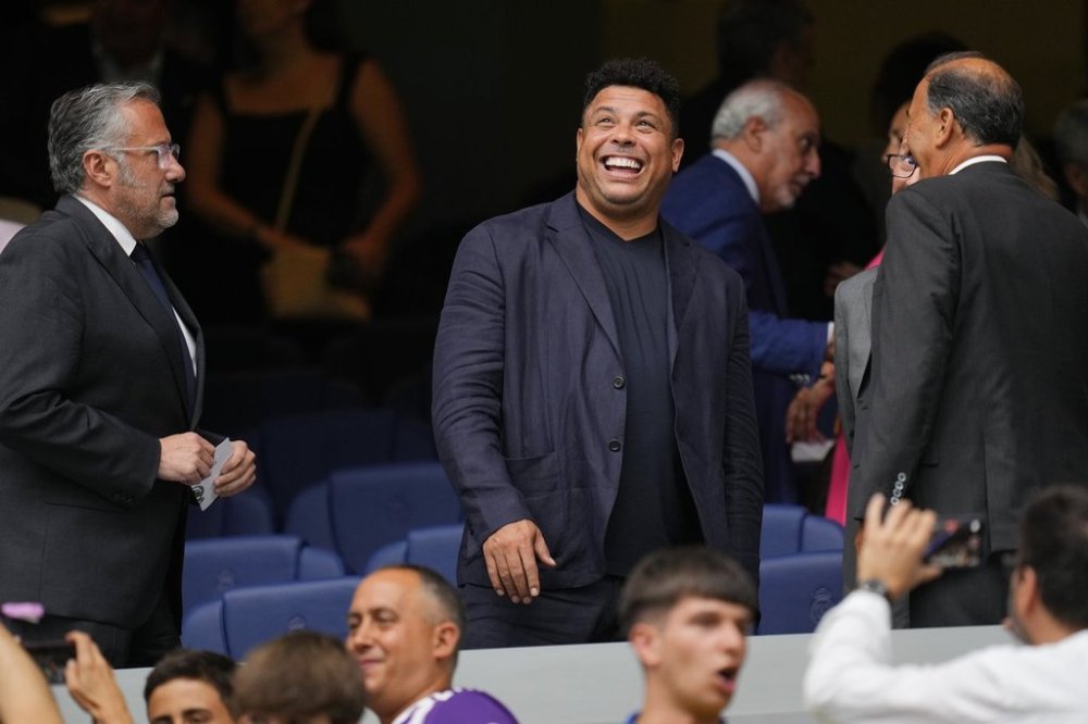 FILE - Ronaldo Nazario attends a Spanish La Liga soccer match between Real Madrid and Valladolid at the Santiago Bernabeu stadium in Madrid, Spain, Aug. 25, 2024. (AP Photo/Manu Fernandez, File)