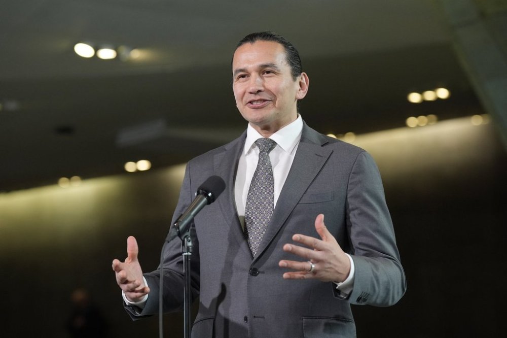 Manitoba Premier Wab Kinew speaks with media before a First Ministers Meeting at the National War Museum on Friday, March 21, 2025, in Ottawa. THE CANADIAN PRESS/Adrian Wyld