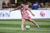 Inter Miami forward Lionel Messi (10) attempts a shot during the first half of an MLS soccer match against Atlanta United, Sunday, March 16, 2025, in Atlanta. (AP Photo/Colin Hubbard)