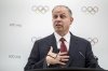 FILE - Candidate to the presidency of the International Olympic Committee (IOC) Prince Feisal Al-Hussein speaks during a press conference following a presentation before their fellow IOC members in Lausanne, Switzerland, Thursday, Jan 30, 2025 (Fabrice Coffrini/Pool Photo via AP)