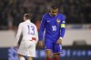 France's Kylian Mbappe looks down during the UEFA Nations League quarterfinal soccer match between Croatia and France, at the Poljud stadium in Split, Croatia, Thursday, March 20, 2025. (AP Photo/Darko Bandic)
