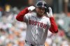 Boston Red Sox's Alex Bregman celebrates after hitting a home run during the first inning of a baseball game against the Baltimore Orioles, Thursday, April 3 2025, in Baltimore. (AP Photo/Daniel Kucin Jr.)