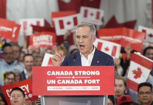 Liberal Leader Mark Carney speaks to a campaign rally in Winnipeg on Tuesday, April 1, 2025. THE CANADIAN PRESS/Adrian Wyld