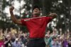 FILE - In this April 14, 2019, file photo, Tiger Woods reacts as he wins the Masters golf tournament at Augusta National in Augusta, Ga. (AP Photo/David J. Phillip, File)