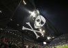 St. Pauli fans celebrate their team's victory following a Bundesliga soccer match against TSG 1899 Hoffenheim, Friday, March 14, 2025, in Hamburg, Germany. (Christian Charisius/dpa via AP)