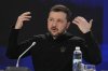 Ukrainian President Volodymyr Zelenskyy gestures during a news conference at a security summit in Kyiv, Ukraine, Monday, Feb. 24, 2025. THE CANADIAN PRESS/Frank Gunn