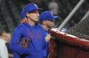 Chicago Cubs manager Craig Counsell watches batting practice prior to a baseball game against the Arizona Diamondbacks Friday, March 28, 2025, in Phoenix. (AP Photo/Ross D. Franklin)