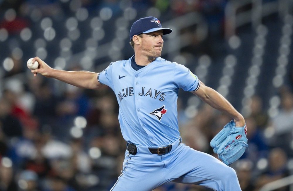 Toronto Blue Jays pitcher Chris Bassitt (40) pitches the ball during first inning MLB baseball game action against the Baltimore Orioles, in Toronto on Sunday, March 30, 2025. THE CANADIAN PRESS/Christopher Katsarov
