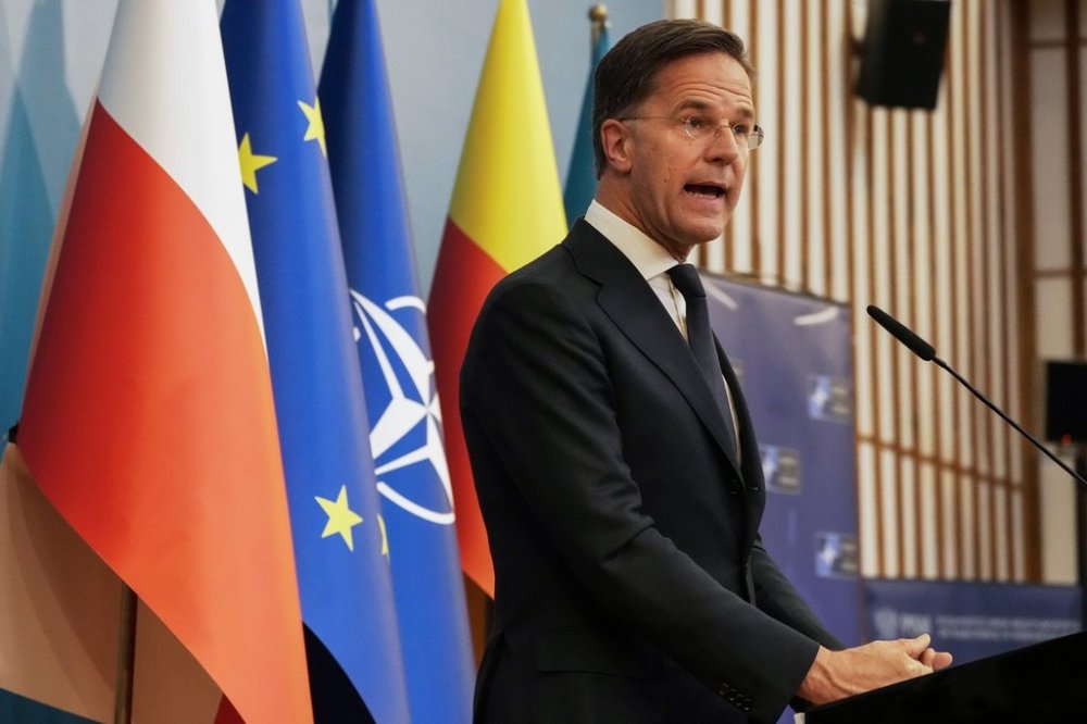 NATO Secretary-General Mark Rutte speaks during his visit to the SGH Warsaw School of Economics in Warsaw, Poland, Wednesday, March 26, 2025. (AP Photo/Czarek Sokolowski)