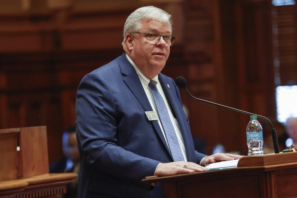 House Appropriations Chairman Matt Hatchett speaks about the State's 2026 budget at the Georgia State Capitol on Tuesday, March 11, 2025 in Atlanta. (Natrice Miller/Atlanta Journal-Constitution via AP)