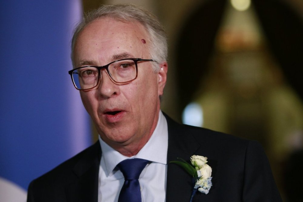 B.C. Conservative Leader John Rustad speaks to reporters following the throne speech at the legislature in Victoria, Tuesday, Feb. 18, 2025. THE CANADIAN PRESS/Chad Hipolito