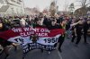 Manchester United fans protest against the club's owners, the Glazer family, prior to the English Premier League soccer match between Manchester United and Arsenal at Old Trafford stadium in Manchester, England, Sunday, March 9, 2025. (AP Photo/Dave Thompson)