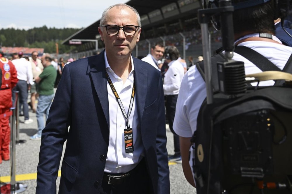 FILE - Formula One President Stefano Domenicali before the start of the Austrian Formula One Grand Prix race at the Red Bull Ring racetrack in Spielberg, Austria, June 30, 2024. (AP Photo/Christian Bruna, File)