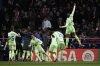 Barcelona's players celebrate their side's 4th goal scored by Ferran Torres during a La Liga soccer match between Atletico Madrid and FC Barcelona at the Metropolitano stadium in Madrid, Sunday, March 16, 2025. (AP Photo/Bernat Armangue)