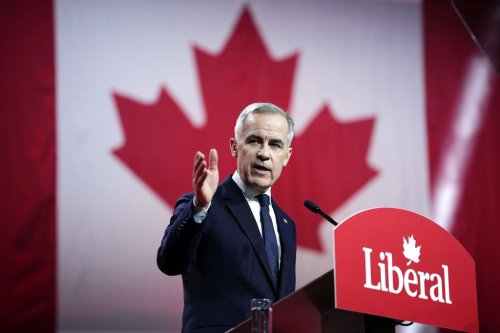 Mark Carney, leader of the Liberal Party of Canada, speaks after being named the winner at the Liberal leadership event in Ottawa on Sunday, March 9, 2025. THE CANADIAN PRESS/Justin Tang