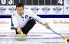 United States skip Korey Dropkin makes a shot during semifinal action against South Korea at the Pan Continental Curling Championships in Calgary on Saturday, Nov. 5, 2022.  THE CANADIAN PRESS/Jeff McIntosh