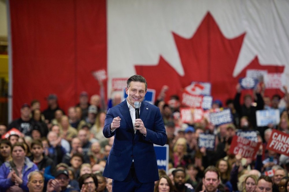 Conservative Leader Pierre Poilievre speaks during a rally in Borden-Carleton, P.E.I., on April 1, 2025. THE CANADIAN PRESS/Nathan Rochford