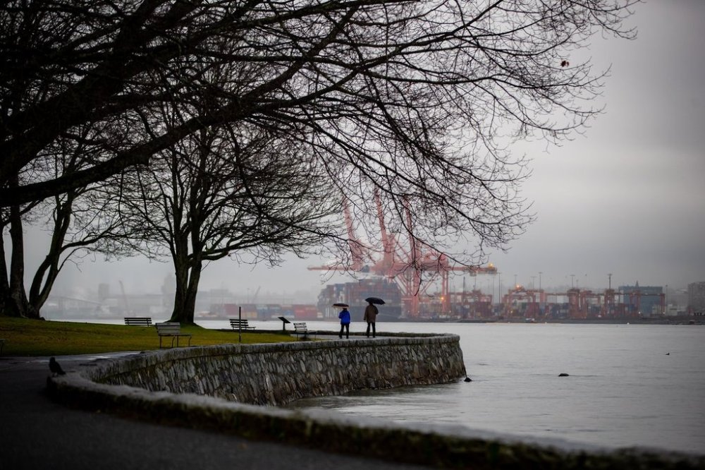 People carrying umbrellas walk on the seawall in Stanley Park in Vancouver on Wednesday, Dec. 9, 2020. THE CANADIAN PRESS/Darryl Dyck