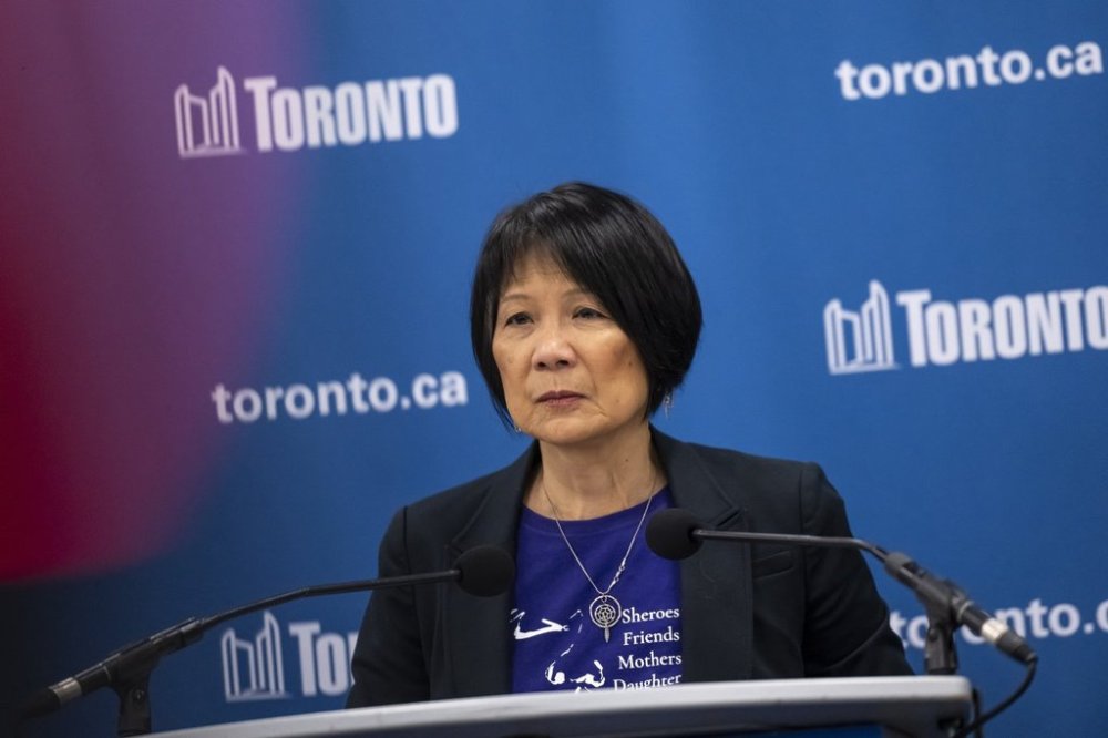 Toronto Mayor Olivia Chow speaks to reporters in Toronto, Saturday, March 8, 2025. THE CANADIAN PRESS/Christopher Katsarov