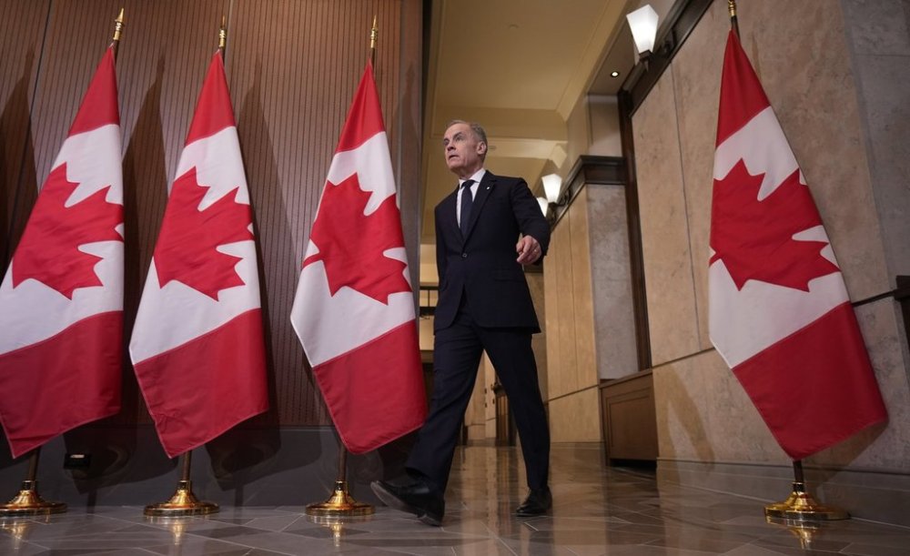 Prime Minister Mark Carney speaks about tariffs during a news conference on Parliament Hill in Ottawa on Thursday, April 3, 2025. THE CANADIAN PRESS/Adrian Wyld