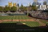 Rivercats players on the infield during the San Francisco Giants game against the Sacramento Rivercats at Sutter Health Park in Sacramento Calif., on Sunday, March 23, 2025. The ballpark will be the home park for the Athletics this season after leaving Oakland. (Carlos Avila Gonzalez/San Francisco Chronicle via AP)
