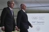 International Olympic Committee President Thomas Bach, left, and Greece's President Constantine Tassoulas arrive at the opening ceremony of the 144th IOC session, which will elect the new IOC President, at the Olympic Academy in ancient Olympia, western Greece, Tuesday, March 18, 2025. (AP Photo/Thanassis Stavrakis)