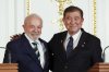 Brazilian President Luiz Inacio Lula da Silva, left, and Japanese Prime Minister Shigeru Ishiba pose for the cameras after ending a joint press conference at the Akasaka Palace State Guest House in Tokyo, Wednesday, March 26, 2025. (Rodrigo Reyes Marin/Pool Photo via AP)