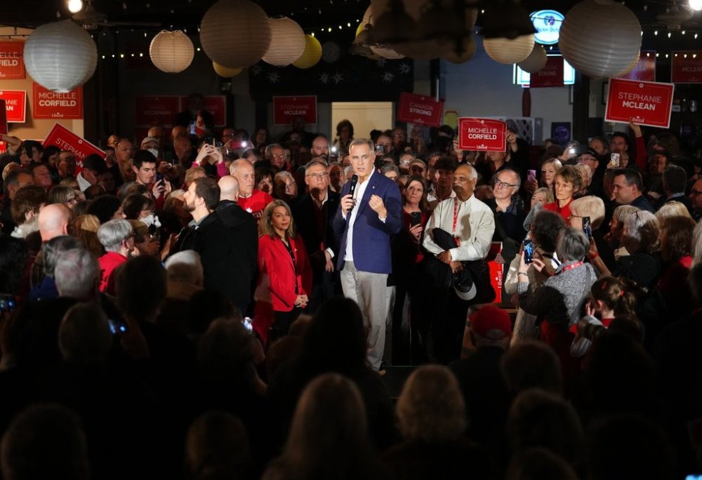 Liberal Leader Mark Carney speaks during a meet and greet at the Victoria Edelweiss Club In Victoria, B.C., on Sunday, April 6, 2025. THE CANADIAN PRESS/Sean Kilpatrick