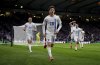 Greece's Konstantinos Karetsas celebrates scoring their side's second goal of the game during the UEFA Nations League play-offs, second leg soccer match between Scotland and Greece at Hampden Park, Glasgow, Scotland, Sunday March 23, 2025. (Andrew Milligan/PA via AP)
