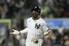 New York Yankees' Jazz Chisholm Jr. reacts after hitting a solo home run during the fourth inning of a baseball game against the Kansas City Royals Monday, April 14, 2025, in New York. (AP Photo/Seth Wenig)