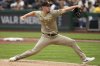 San Diego Padres pitcher Stephen Kolek delivers during the first inning of a baseball game against the Pittsburgh Pirates in Pittsburgh, Sunday, May 4, 2025. (AP Photo/Gene J. Puskar)