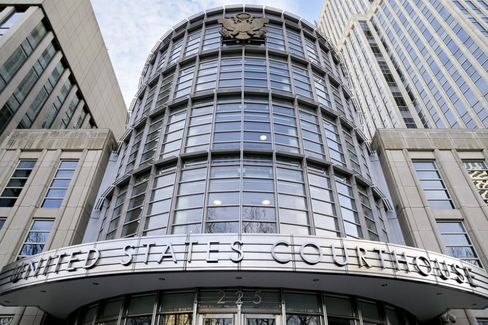 FILE - The seal of the United States is displayed on the facade of Federal court in Brooklyn, Tuesday, Jan. 17, 2023, in New York. (AP Photo/John Minchillo, File)