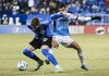 CF Montréal's Joel Waterman (16 ) challenges Charlotte FC's Liel Abada (11) during second half MLS soccer action in Montreal, Saturday, April 12, 2025. THE CANADIAN PRESS/Graham Hughes