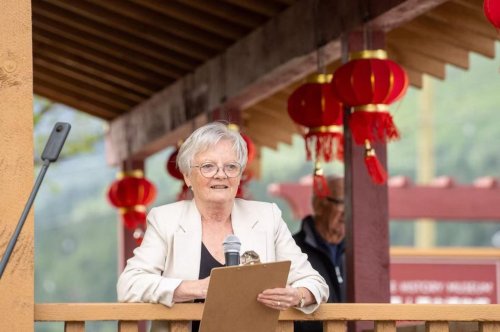 Lorna Fandrich, owner of the Chinese History Museum, is shown in this handout photo. The Lytton Chinese Canadian Museum, which was burned down in the Lytton creek fire, has reopened to the public again.  THE CANADIAN PRESS/HO-Al Lau