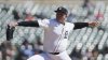 Detroit Tigers pitcher Tarik Skubal throws against the New York Yankees in the first inning during a baseball game, Tuesday, April 8, 2025, in Detroit. (AP Photo/Paul Sancya)