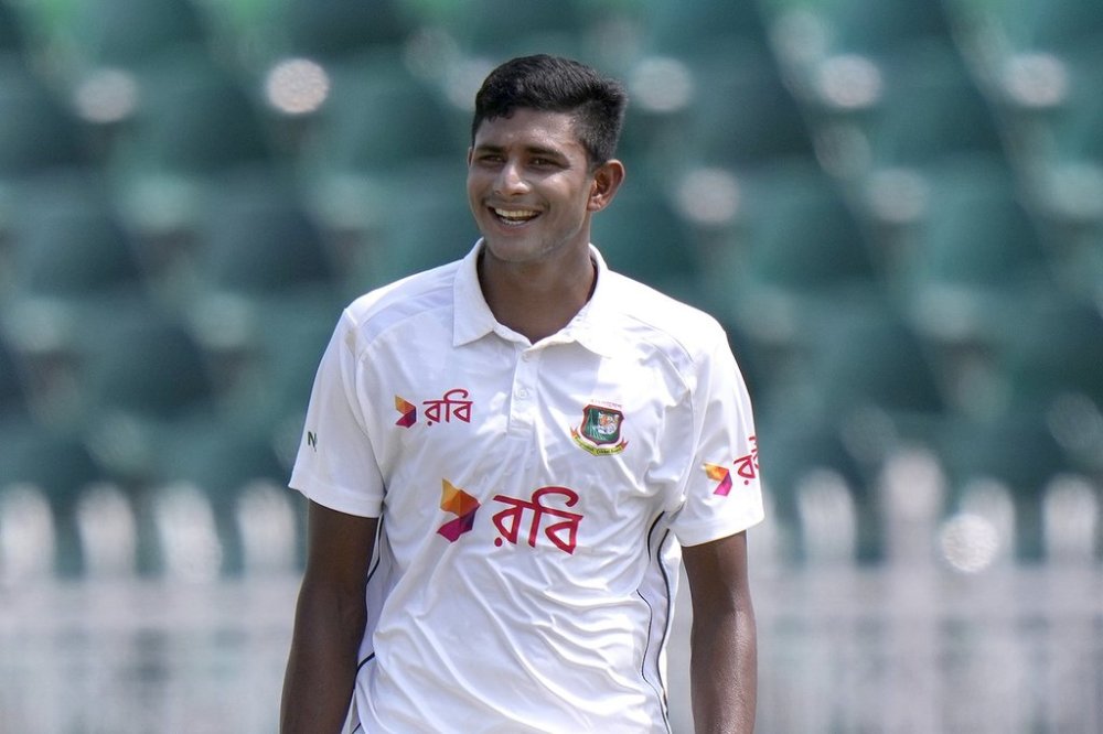 FILE - Bangladesh's Nahid Rana smiles during the fourth day of second test cricket match between Pakistan and Bangladesh, in Rawalpindi, Pakistan, Monday, Sept. 2, 2024. (AP Photo/Anjum Naveed, File)