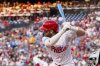 Philadelphia Phillies' Bryce Harper takes an at-bat during the first inning of a baseball game against the San Francisco Giants, Monday, April 14, 2025, in Philadelphia. (AP Photo/Chris Szagola)