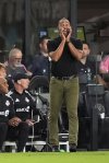 Toronto FC head coach Robin Fraser calls to his players during the first half of an MLS match against Inter Miami on April 6, 2025, in Fort Lauderdale, Fla. (AP Photo/Rebecca Blackwell)