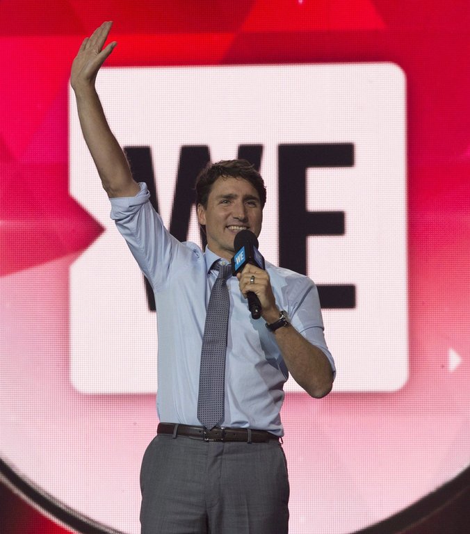 Prime Minister Justin Trudeau waves to the audience as he appears on stage during WE Day UN in New York City on Wednesday, Sept. 20, 2017. THE CANADIAN PRESS/Adrian Wyld